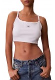 CALVIN KLEIN JEANS SL WOVEN LABEL 2X2 BABY RIB CROP ΤΟΠ ΓΥΝΑΙΚΕΙΟ BRIGHT WHITE