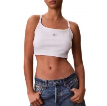 CALVIN KLEIN JEANS SL WOVEN LABEL 2X2 BABY RIB CROP ΤΟΠ ΓΥΝΑΙΚΕΙΟ BRIGHT WHITE