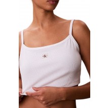 CALVIN KLEIN JEANS SL WOVEN LABEL 2X2 BABY RIB CROP ΤΟΠ ΓΥΝΑΙΚΕΙΟ BRIGHT WHITE