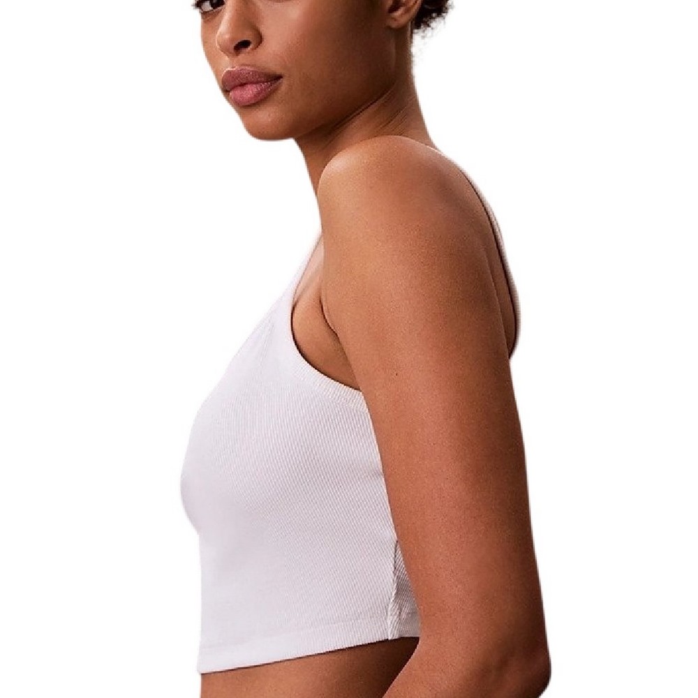 CALVIN KLEIN JEANS SL WOVEN LABEL 2X2 BABY RIB CROP ΤΟΠ ΓΥΝΑΙΚΕΙΟ BRIGHT WHITE