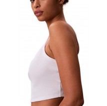 CALVIN KLEIN JEANS SL WOVEN LABEL 2X2 BABY RIB CROP ΤΟΠ ΓΥΝΑΙΚΕΙΟ BRIGHT WHITE