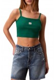 CALVIN KLEIN JEANS SL WOVEN LABEL 2X2 BABY RIB CROP ΤΟΠ ΓΥΝΑΙΚΕΙΟ GREEN