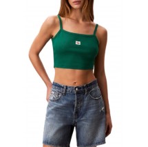 CALVIN KLEIN JEANS SL WOVEN LABEL 2X2 BABY RIB CROP ΤΟΠ ΓΥΝΑΙΚΕΙΟ GREEN