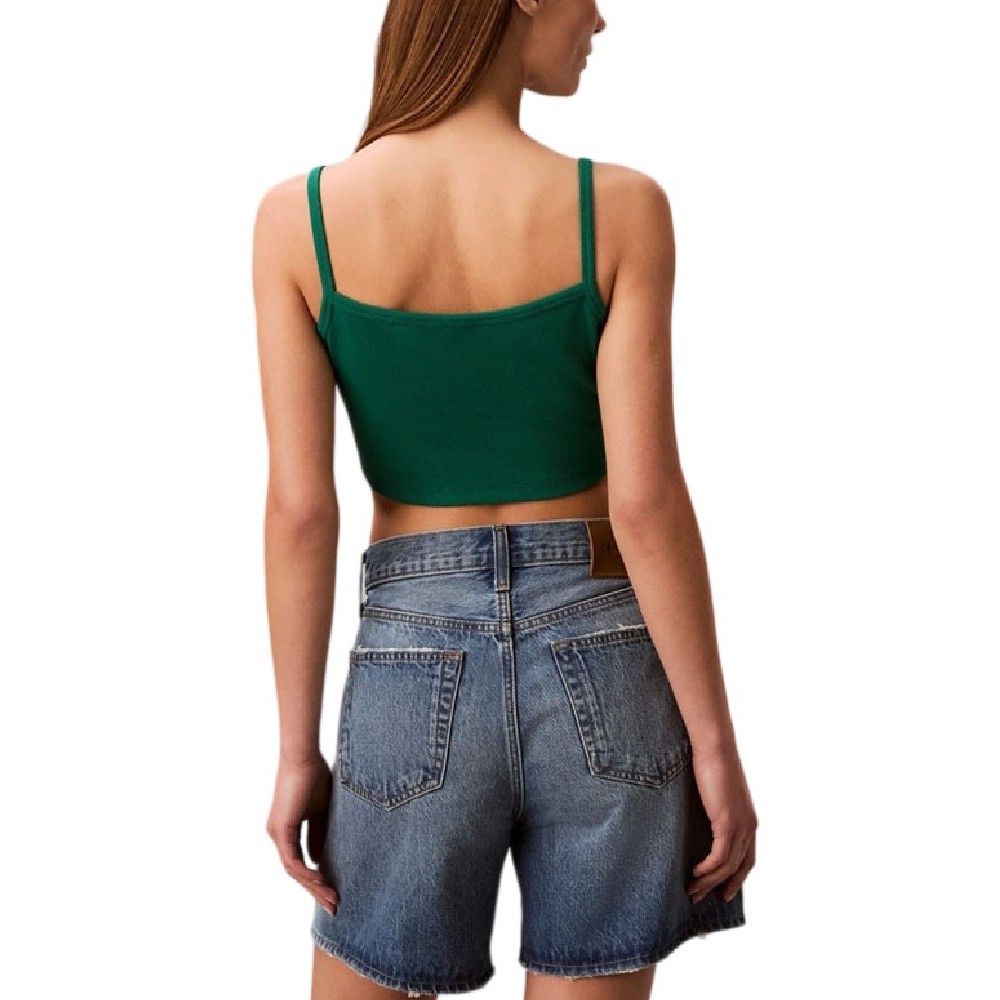 CALVIN KLEIN JEANS SL WOVEN LABEL 2X2 BABY RIB CROP ΤΟΠ ΓΥΝΑΙΚΕΙΟ GREEN
