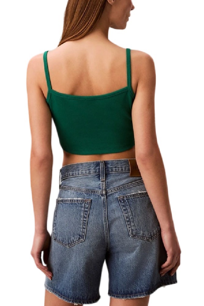 CALVIN KLEIN JEANS SL WOVEN LABEL 2X2 BABY RIB CROP ΤΟΠ ΓΥΝΑΙΚΕΙΟ GREEN