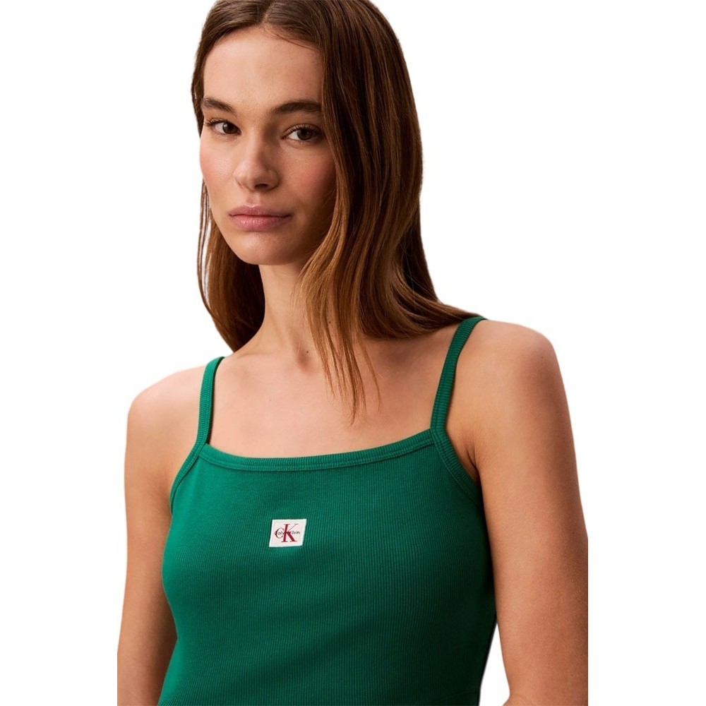 CALVIN KLEIN JEANS SL WOVEN LABEL 2X2 BABY RIB CROP ΤΟΠ ΓΥΝΑΙΚΕΙΟ GREEN