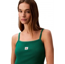 CALVIN KLEIN JEANS SL WOVEN LABEL 2X2 BABY RIB CROP ΤΟΠ ΓΥΝΑΙΚΕΙΟ GREEN