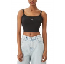 CALVIN KLEIN JEANS SL WOVEN LABEL 2X2 BABY RIB CROP ΤΟΠ ΓΥΝΑΙΚΕΙΟ BLACK