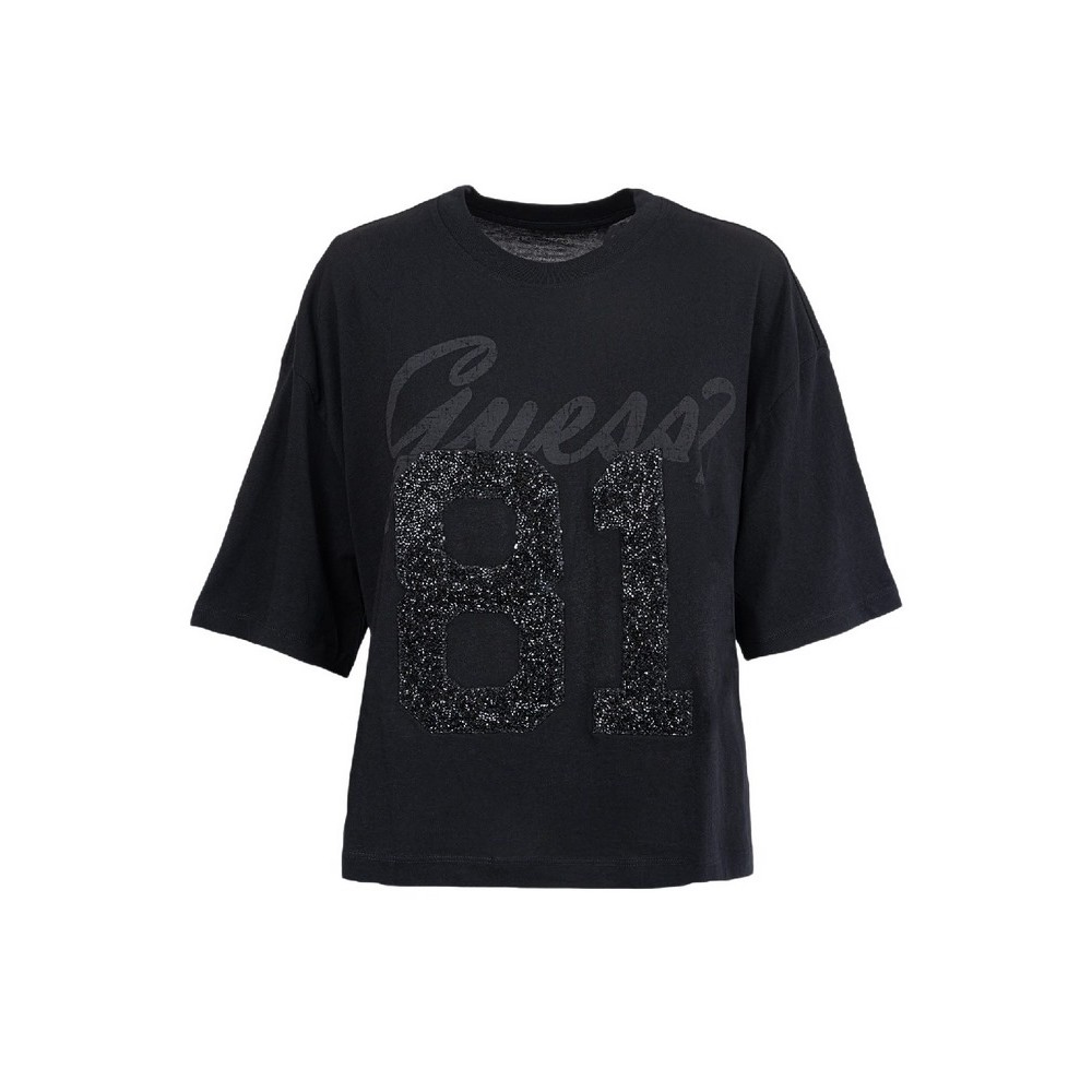 GUESS 81 RHINESTONE NEW CREW T-SHIRT ΜΠΛΟΥΖΑ ΓΥΝΑΙΚΕΙΑ BLACK