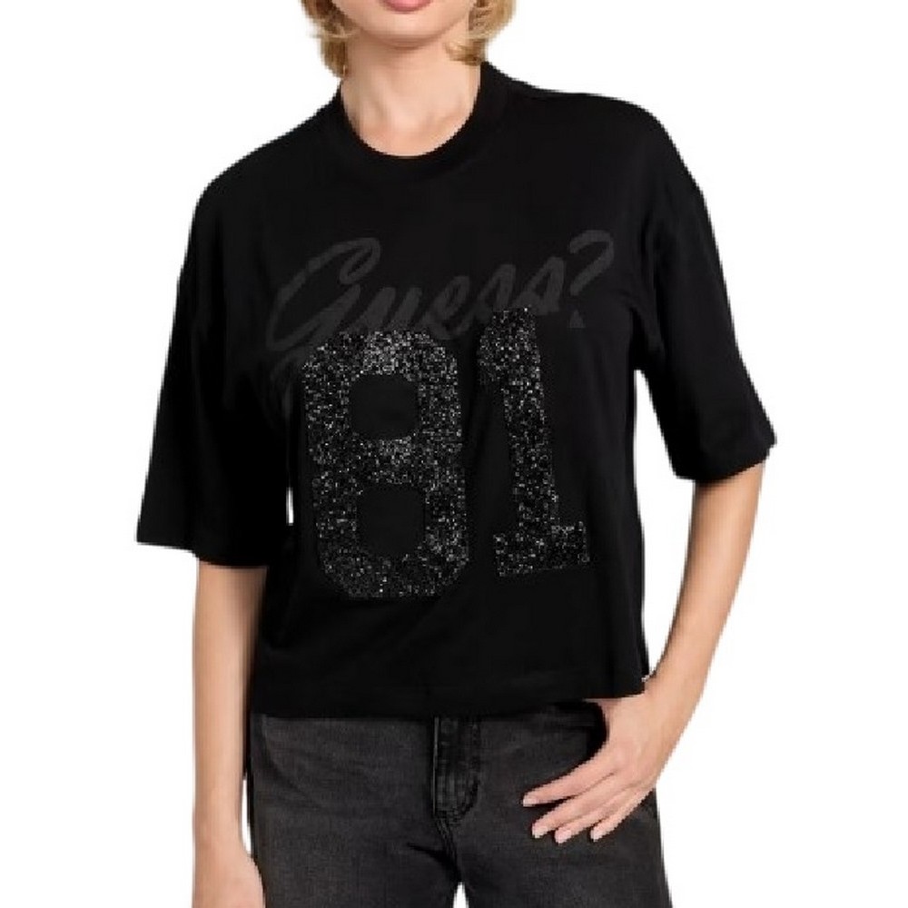 GUESS 81 RHINESTONE NEW CREW T-SHIRT ΜΠΛΟΥΖΑ ΓΥΝΑΙΚΕΙΑ BLACK