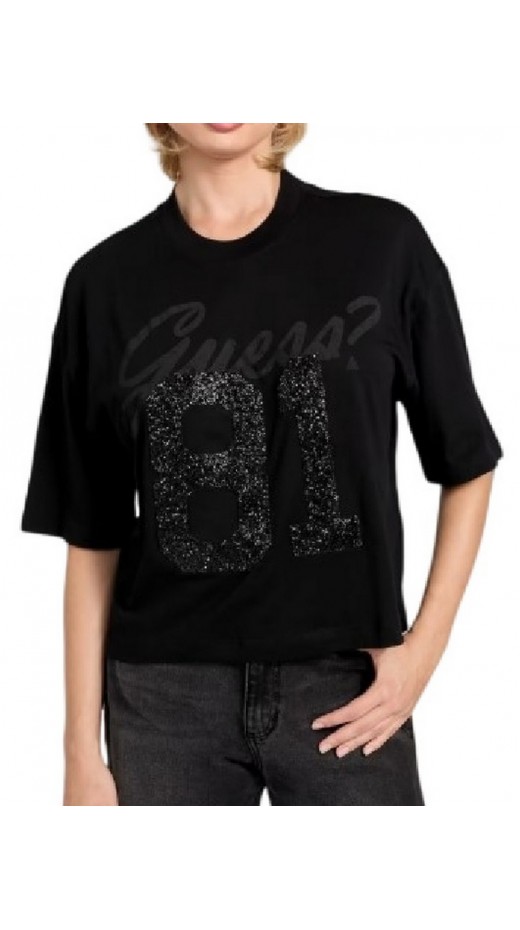 GUESS 81 RHINESTONE NEW CREW T-SHIRT ΜΠΛΟΥΖΑ ΓΥΝΑΙΚΕΙΑ BLACK
