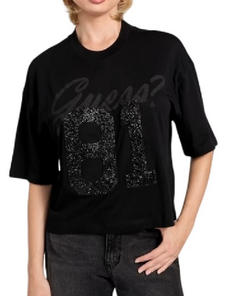 GUESS 81 RHINESTONE NEW CREW T-SHIRT ΜΠΛΟΥΖΑ ΓΥΝΑΙΚΕΙΑ BLACK