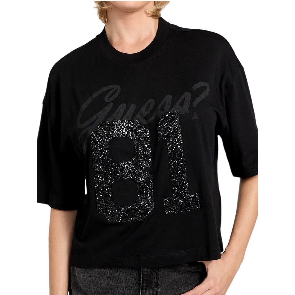 GUESS 81 RHINESTONE NEW CREW T-SHIRT ΜΠΛΟΥΖΑ ΓΥΝΑΙΚΕΙΑ BLACK