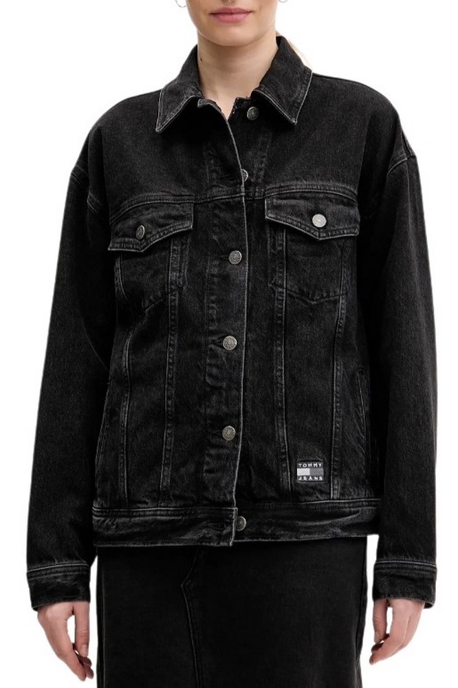TOMMY JEANS OVSZ TRCKR JKT FLAG EI6081 EXT ΤΖΙΝ ΜΠΟΥΦΑΝ ΓΥΝΑΙΚΕΙΟ DENIM BLACK