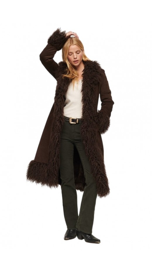 SUPERDRY D4 OVIN VINTAGE LONG AFGHAN COAT ΠΑΛΤΟ  ΓΥΝΑΙΚΕΙΟ BROWN