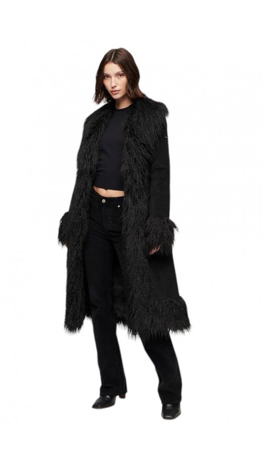 SUPERDRY D4 OVIN VINTAGE LONG AFGHAN COAT ΠΑΛΤΟ  ΓΥΝΑΙΚΕΙΟ BLACK