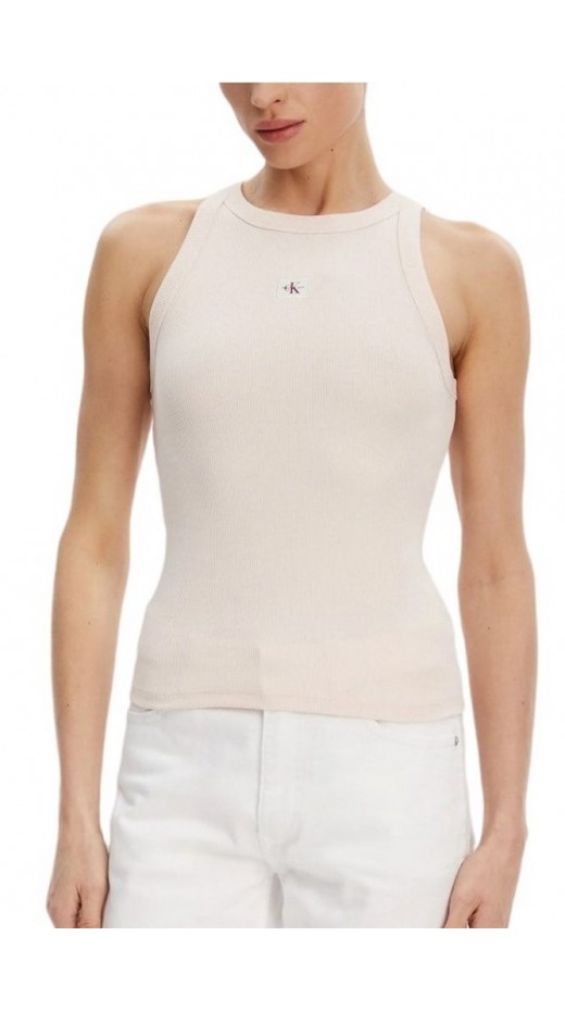 CALVIN KLEIN JEANS WOVEN LABEL RIB TANK TOP ΤΟΠ ΓΥΝΑΙΚΕΙΟ PEONY