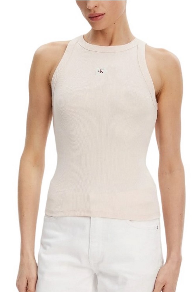 CALVIN KLEIN JEANS WOVEN LABEL RIB TANK TOP ΤΟΠ ΓΥΝΑΙΚΕΙΟ PEONY