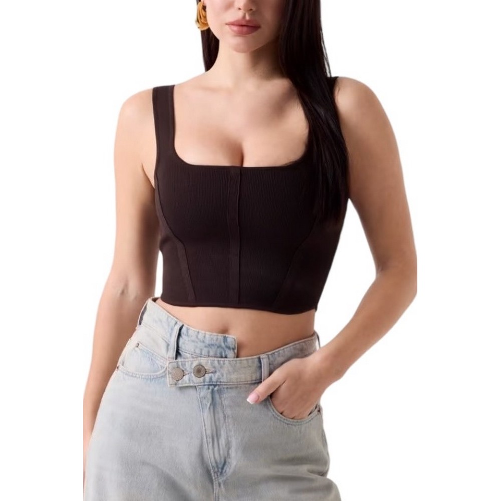 GUESS ESME CORSET TOP SWTR ΤΟΠ ΜΠΛΟΥΖΑ ΓΥΝΑΙΚΕΙΑ BROWN