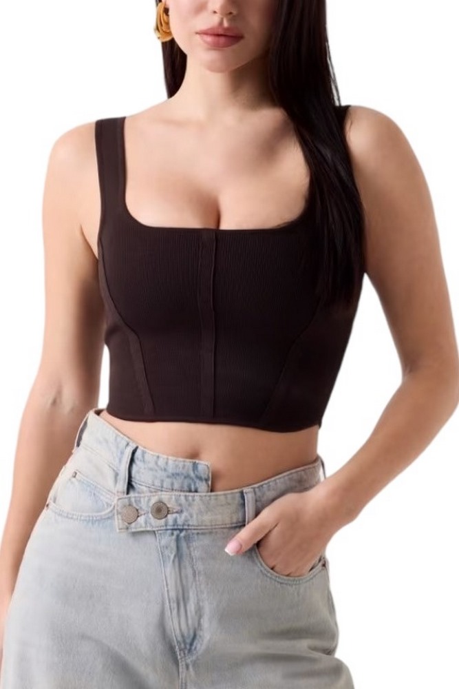 GUESS ESME CORSET TOP SWTR ΤΟΠ ΜΠΛΟΥΖΑ ΓΥΝΑΙΚΕΙΑ BROWN