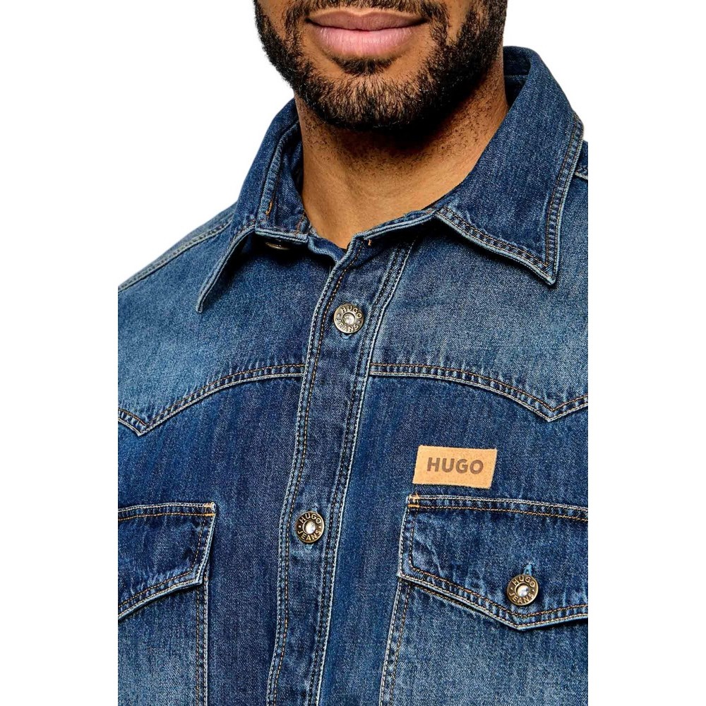 HUGO BOSS EBANT CASUAL SHIRT ΠΟΥΚΑΜΙΣΟ ΤΖΙΝ ΑΝΔΡΙΚΟ BLUΕ DENIM