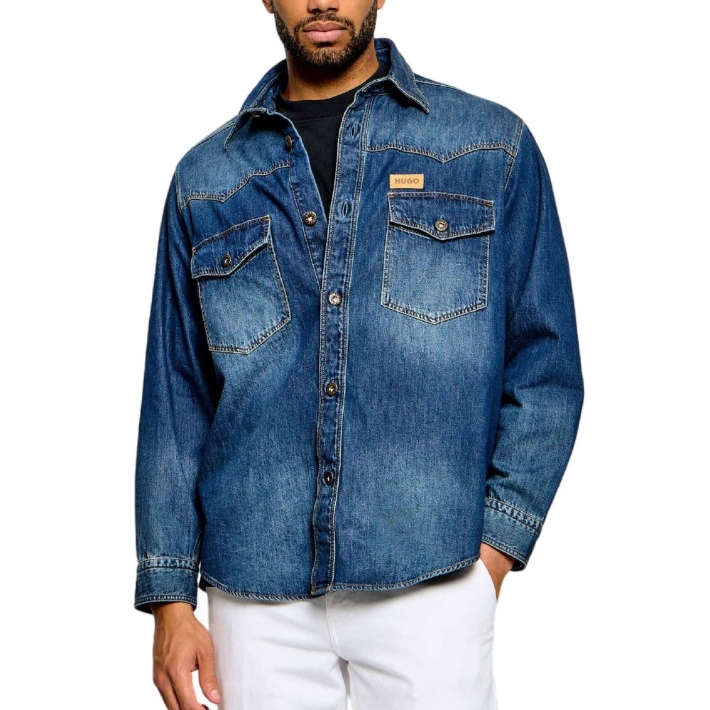 HUGO BOSS EBANT CASUAL SHIRT ΠΟΥΚΑΜΙΣΟ ΤΖΙΝ ΑΝΔΡΙΚΟ BLUΕ DENIM
