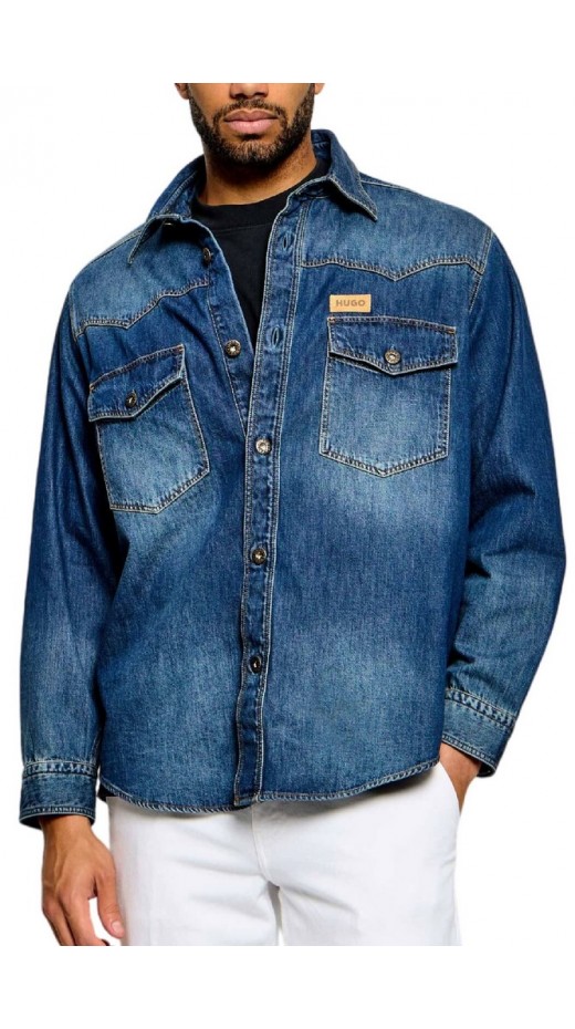 HUGO BOSS EBANT CASUAL SHIRT ΠΟΥΚΑΜΙΣΟ ΤΖΙΝ ΑΝΔΡΙΚΟ BLUΕ DENIM