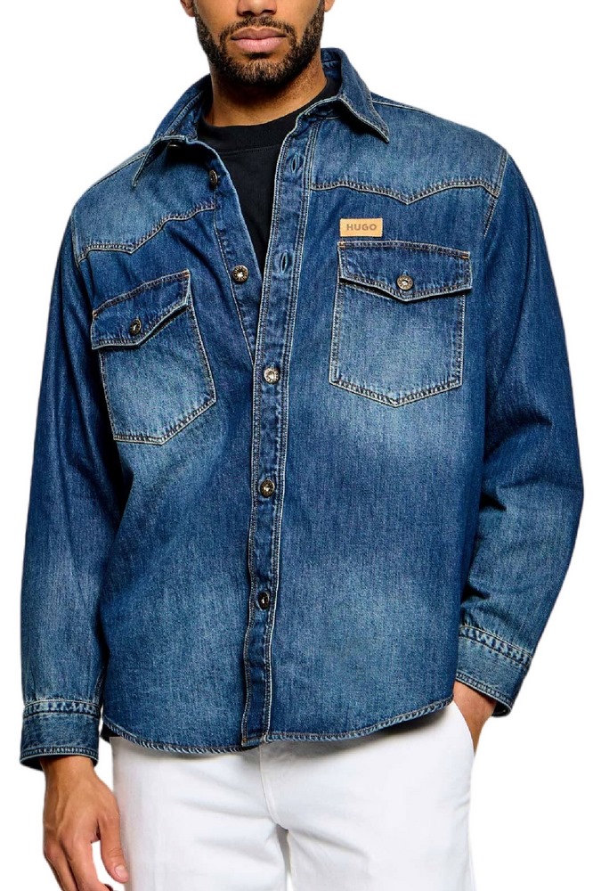 HUGO BOSS EBANT CASUAL SHIRT ΠΟΥΚΑΜΙΣΟ ΤΖΙΝ ΑΝΔΡΙΚΟ BLUΕ DENIM