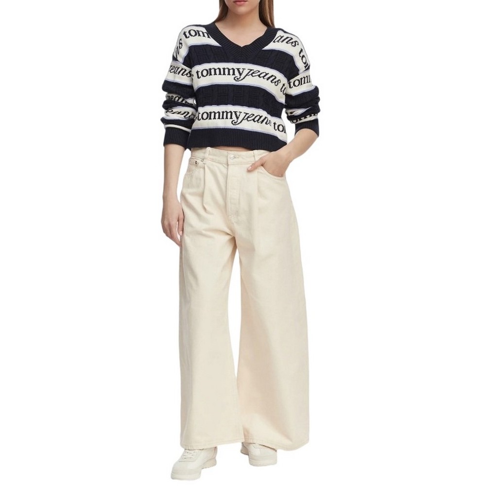 TOMMY JEANS MID RISE BAGGY PLEAT BJ6004 ΤΖΙΝ ΠΑΝΤΕΛΟΝΙ ΓΥΝΑΙΚΕΙΟ DENIM WHITE