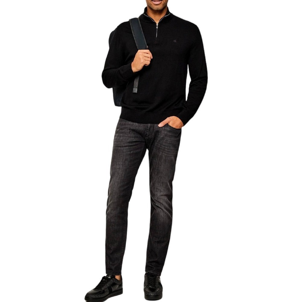 CALVIN KLEIN 100% MERINO QZ 14GG ΜΠΛΟΥΖΑ ΠΛΕΚΤΗ ΑΝΔΡΙΚΗ BLACK
