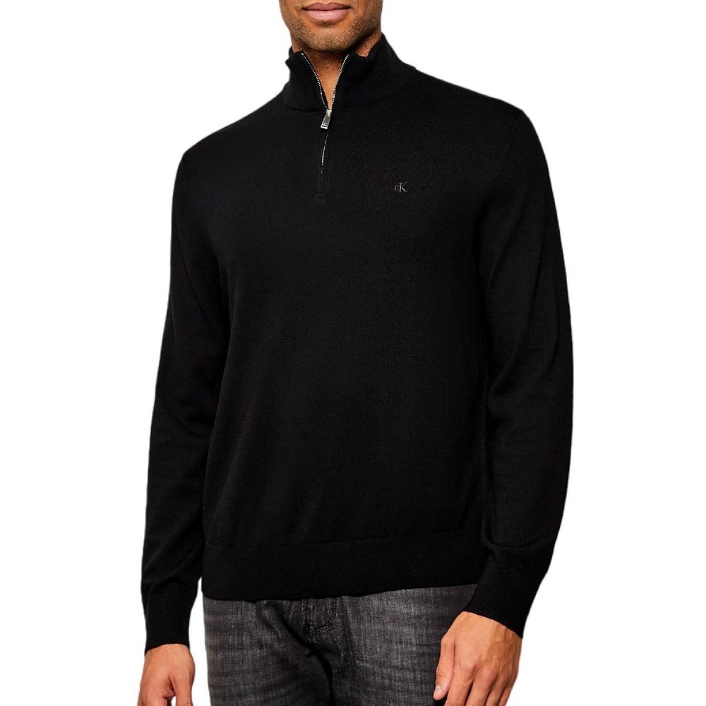 CALVIN KLEIN 100% MERINO QZ 14GG ΜΠΛΟΥΖΑ ΠΛΕΚΤΗ ΑΝΔΡΙΚΗ BLACK