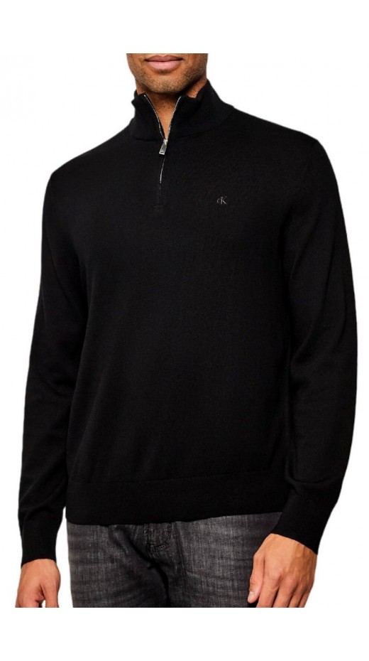 CALVIN KLEIN 100% MERINO QZ 14GG ΜΠΛΟΥΖΑ ΠΛΕΚΤΗ ΑΝΔΡΙΚΗ BLACK