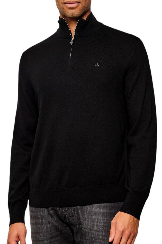 CALVIN KLEIN 100% MERINO QZ 14GG ΜΠΛΟΥΖΑ ΠΛΕΚΤΗ ΑΝΔΡΙΚΗ BLACK