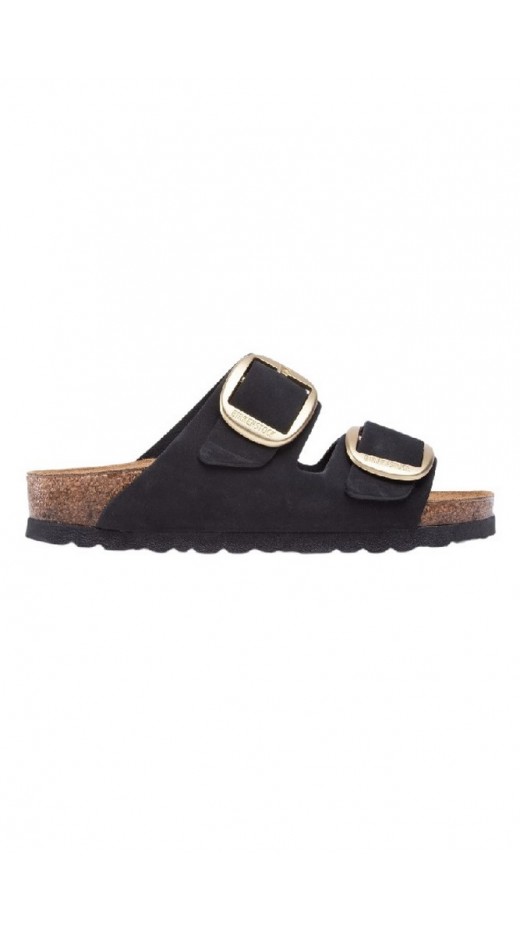 BIRKENSTOCK LEATHER ARIZONA BIG BUCKLE LENB NARROW SEASONAL ΠΑΝΤΟΦΛΑ ΓΥΝΑΙΚΕΙΑ BLACK/GOLD