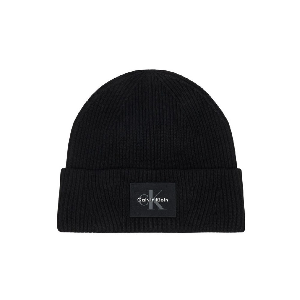 CALVIN KLEIN MONOLOGO PATCH RIB BEANIE ΣΚΟΥΦΟΣ ΑΝΔΡΙΚΟΣ BLACK