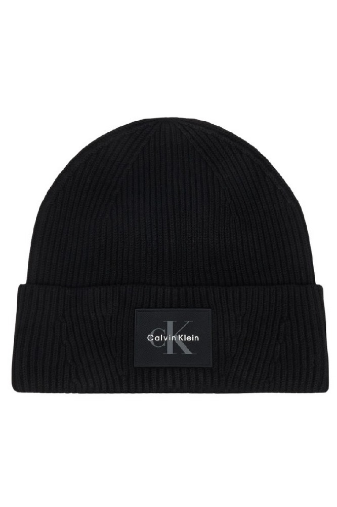 CALVIN KLEIN MONOLOGO PATCH RIB BEANIE ΣΚΟΥΦΟΣ ΑΝΔΡΙΚΟΣ BLACK