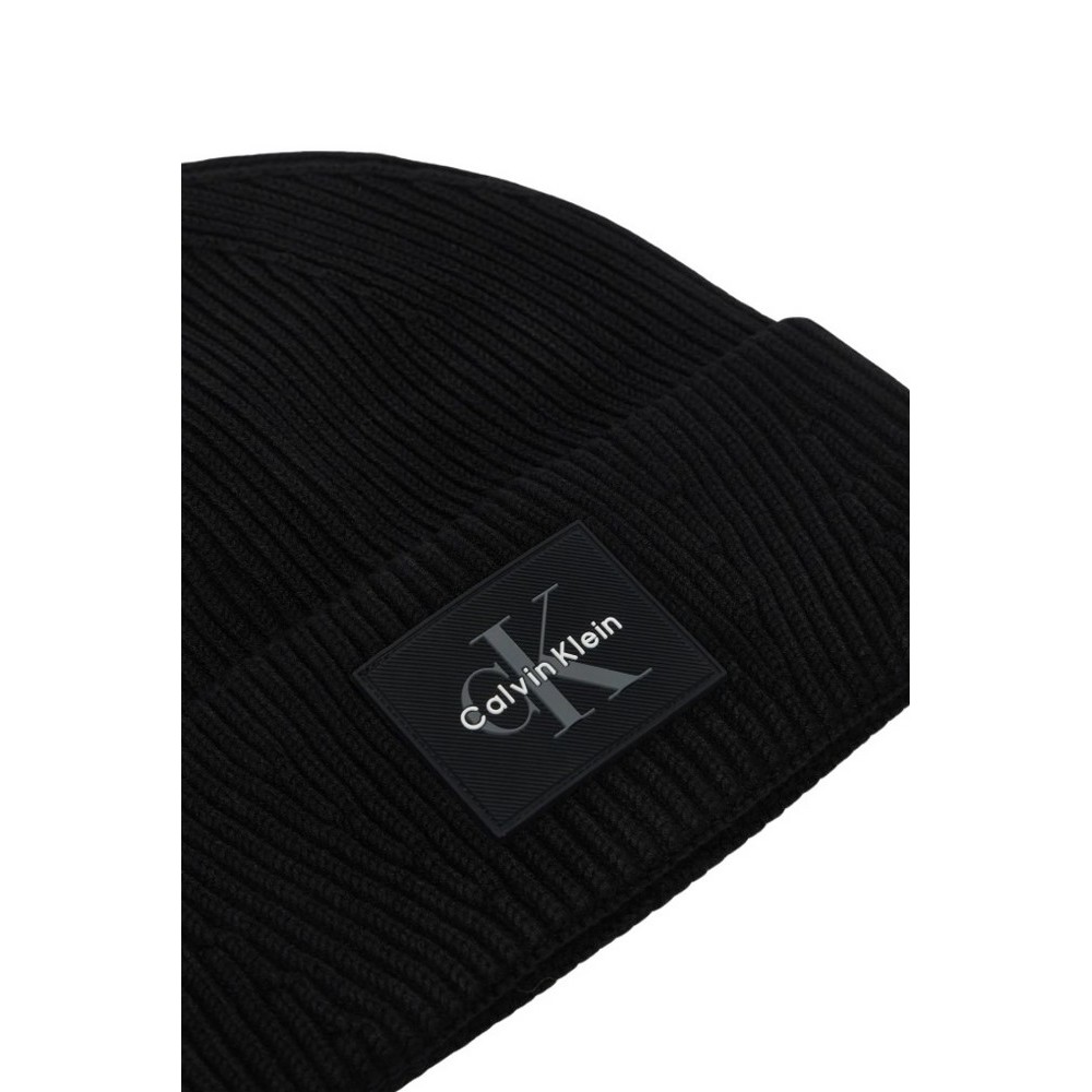 CALVIN KLEIN MONOLOGO PATCH RIB BEANIE ΣΚΟΥΦΟΣ ΑΝΔΡΙΚΟΣ BLACK