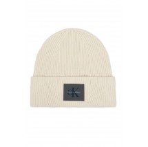 CALVIN KLEIN MONOLOGO PATCH RIB BEANIE ΣΚΟΥΦΟΣ ΑΝΔΡΙΚΟΣ OFF WHITE