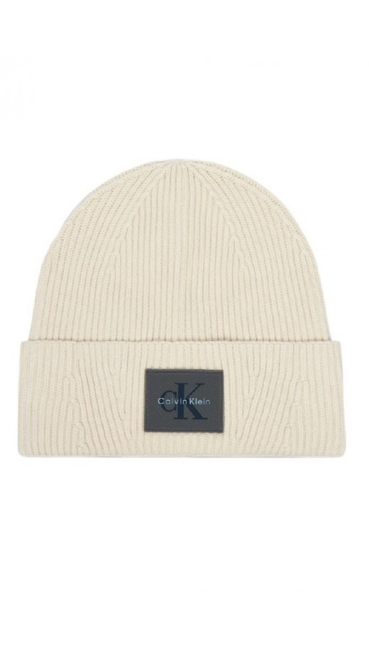 CALVIN KLEIN MONOLOGO PATCH RIB BEANIE ΣΚΟΥΦΟΣ ΑΝΔΡΙΚΟΣ OFF WHITE