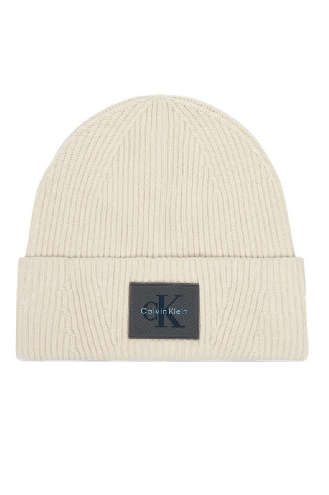 CALVIN KLEIN MONOLOGO PATCH RIB BEANIE ΣΚΟΥΦΟΣ ΑΝΔΡΙΚΟΣ OFF WHITE
