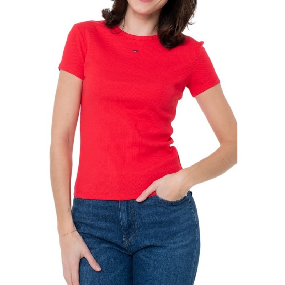 TOMMY JEANS SLIM ESSENTIAL RIB EXT T-SHIRT ΜΠΛΟΥΖΑ ΓΥΝΑΙΚΕΙΑ RED ALERT