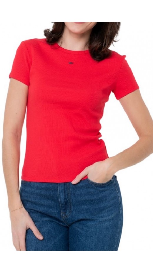 TOMMY JEANS SLIM ESSENTIAL RIB EXT T-SHIRT ΜΠΛΟΥΖΑ ΓΥΝΑΙΚΕΙΑ RED ALERT