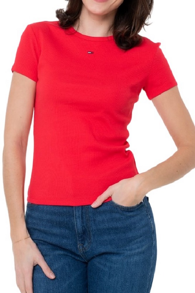 TOMMY JEANS SLIM ESSENTIAL RIB EXT T-SHIRT ΜΠΛΟΥΖΑ ΓΥΝΑΙΚΕΙΑ RED ALERT