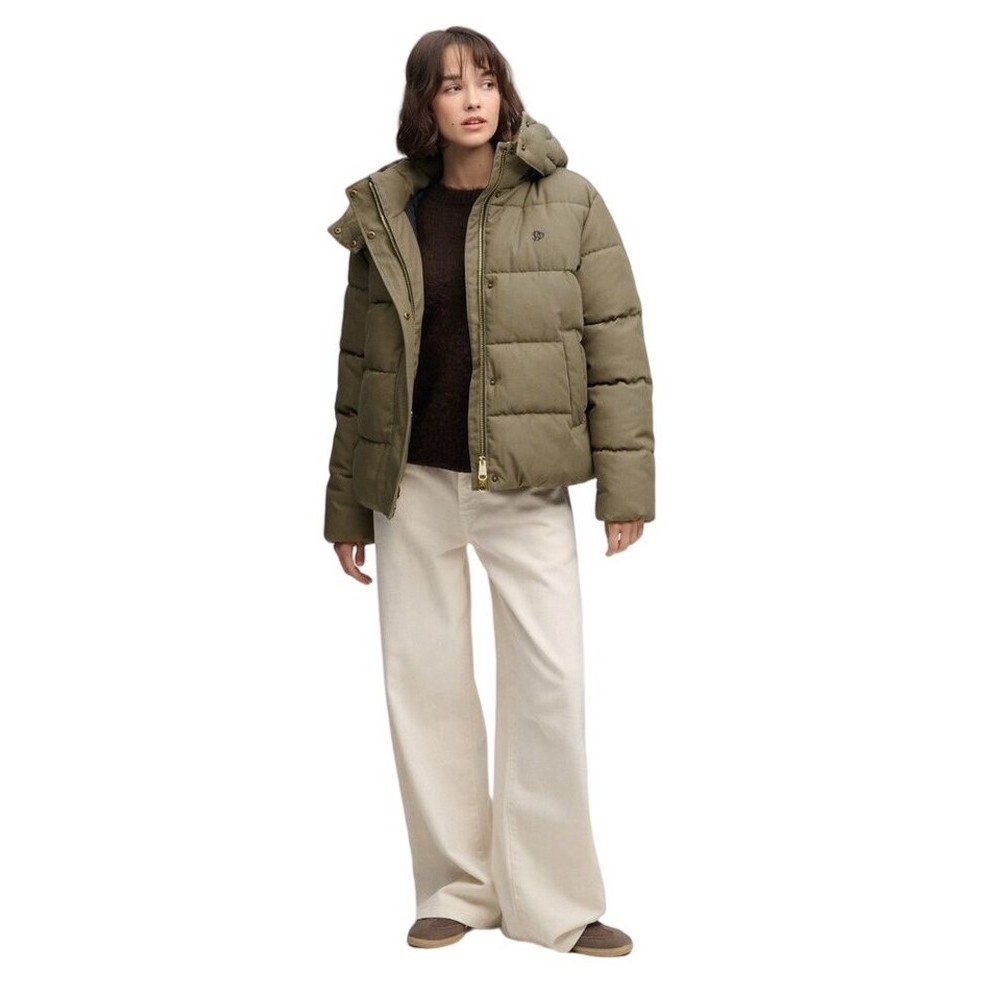 SUPERDRY PREMIUM HOOD CHECK PUFFER JKT ΜΠΟΥΦΑΝ ΓΥΝΑΙΚΕΙΟ BROWN