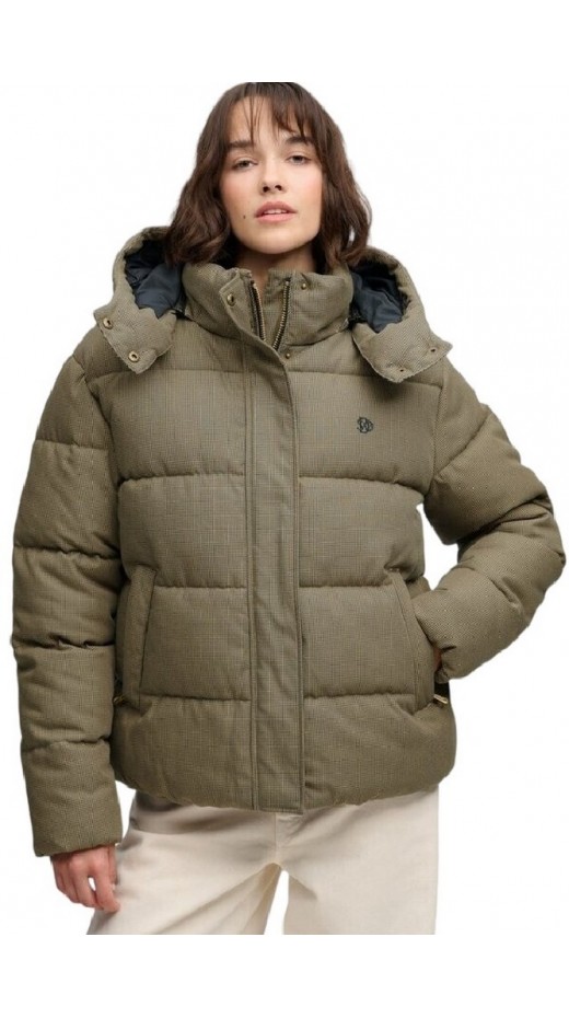 SUPERDRY PREMIUM HOOD CHECK PUFFER JKT ΜΠΟΥΦΑΝ ΓΥΝΑΙΚΕΙΟ BROWN