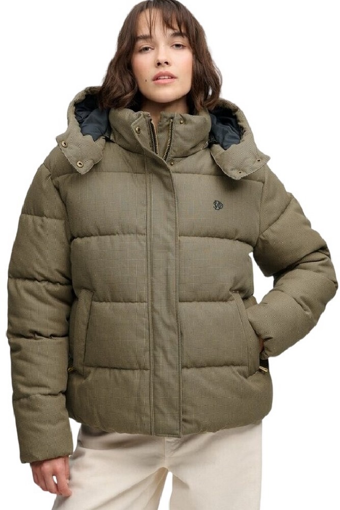 SUPERDRY PREMIUM HOOD CHECK PUFFER JKT ΜΠΟΥΦΑΝ ΓΥΝΑΙΚΕΙΟ BROWN