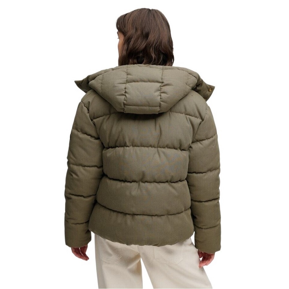 SUPERDRY PREMIUM HOOD CHECK PUFFER JKT ΜΠΟΥΦΑΝ ΓΥΝΑΙΚΕΙΟ BROWN