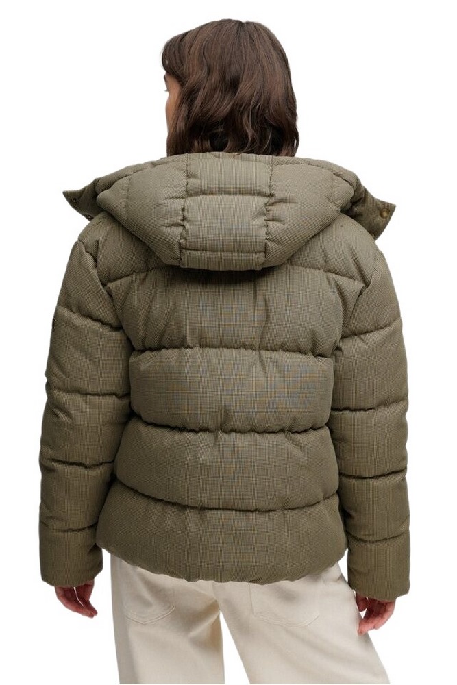 SUPERDRY PREMIUM HOOD CHECK PUFFER JKT ΜΠΟΥΦΑΝ ΓΥΝΑΙΚΕΙΟ BROWN