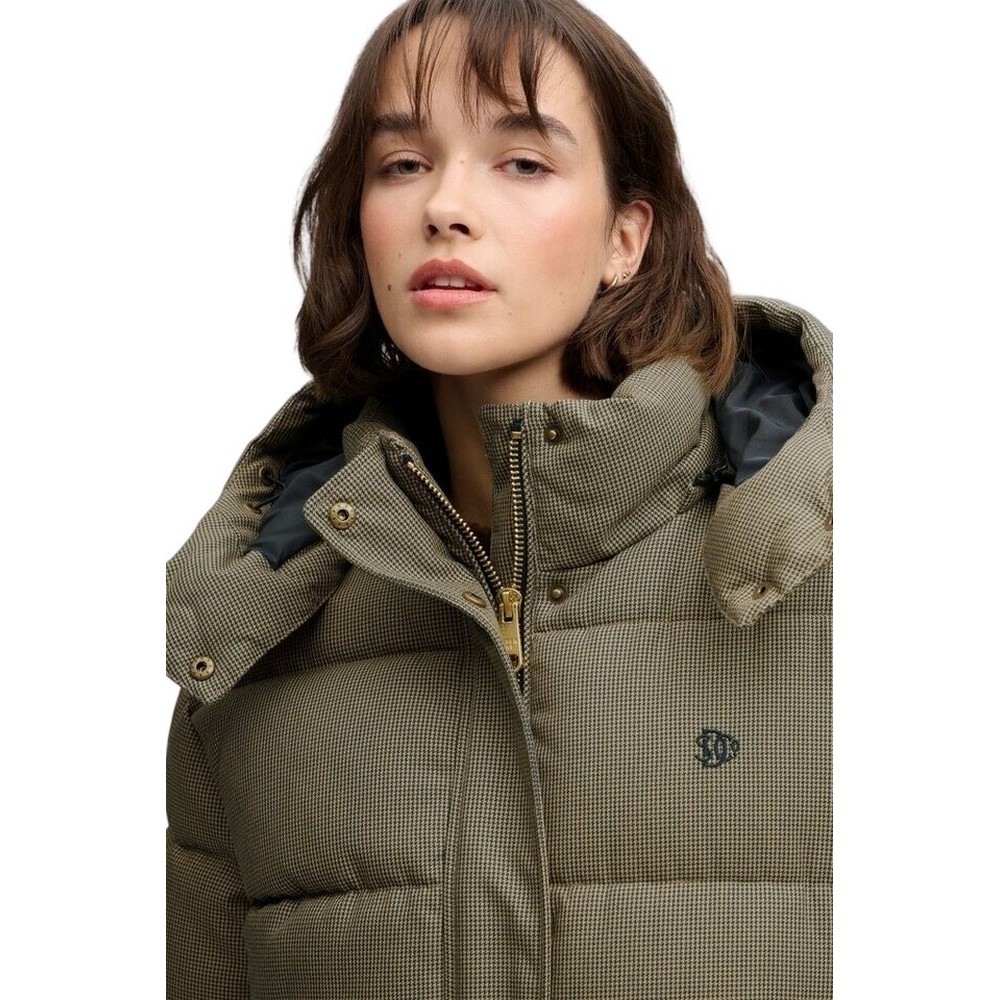 SUPERDRY PREMIUM HOOD CHECK PUFFER JKT ΜΠΟΥΦΑΝ ΓΥΝΑΙΚΕΙΟ BROWN