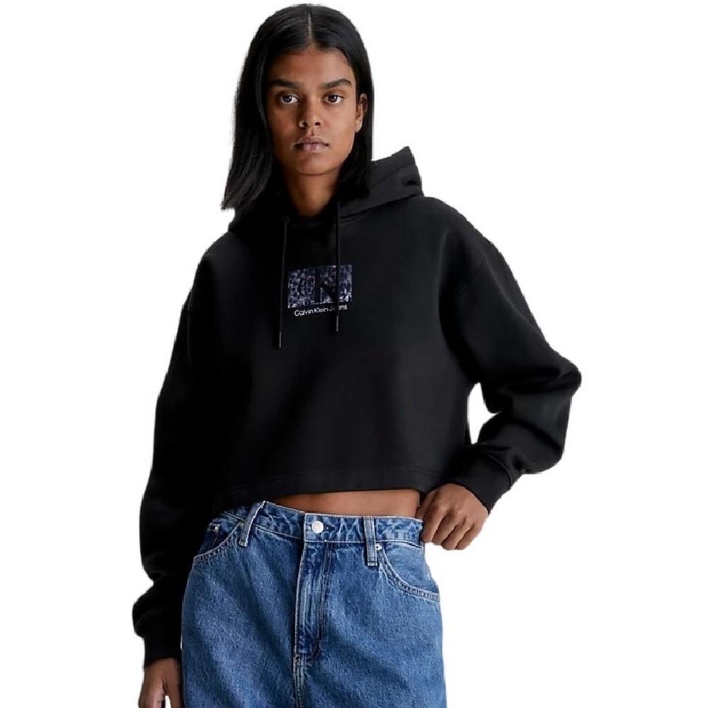 CALVIN KLEIN PRINTED BOX CROPPED HOODIE ΦΟΥΤΕΡ ΓΥΝΑΙΚΕΙΟ BLACK